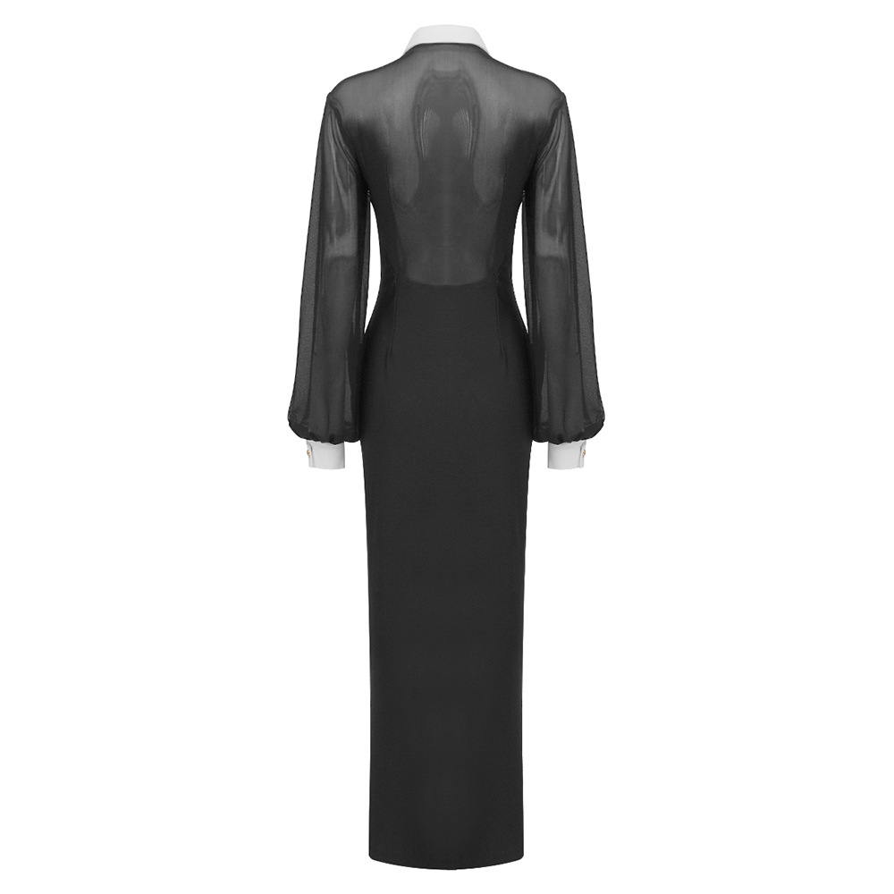 European style black cardigan catwalk dress for women