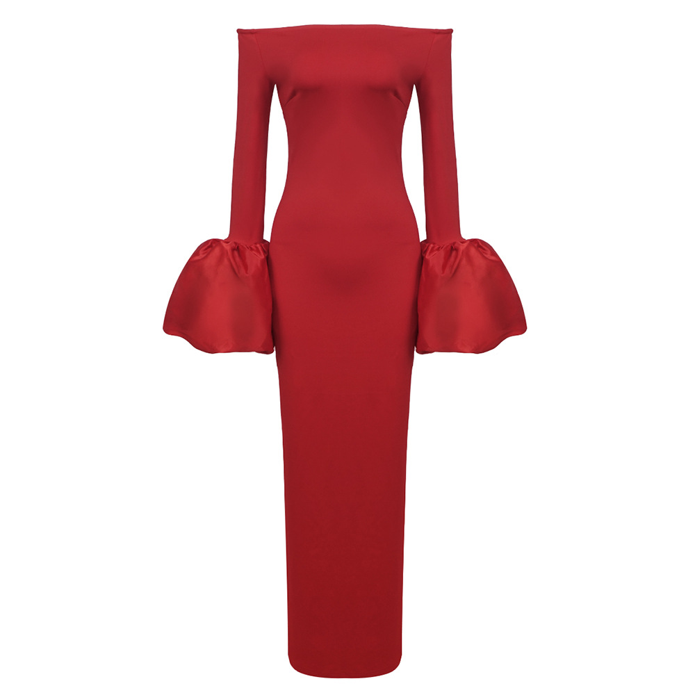 Red christmas pure dress slim autumn and winter long dress