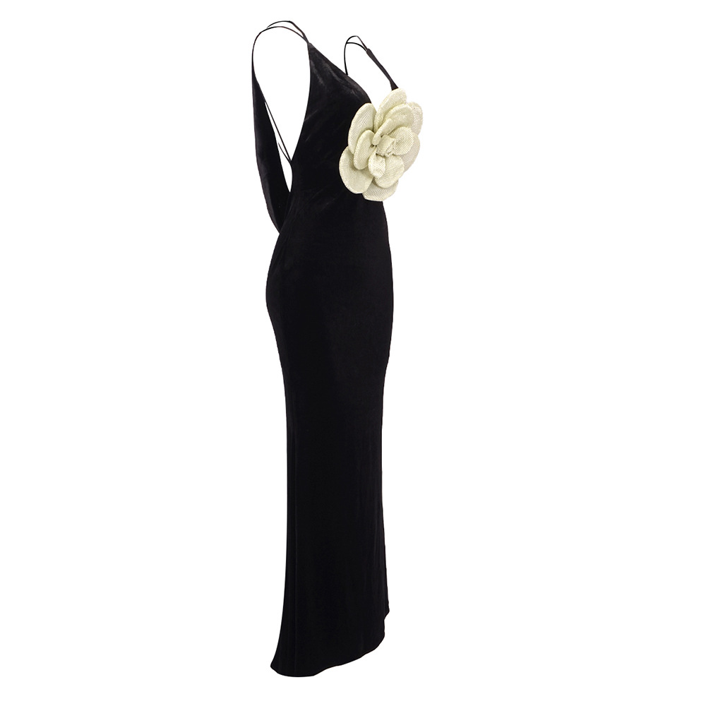 Halter black formal dress sling European style long dress