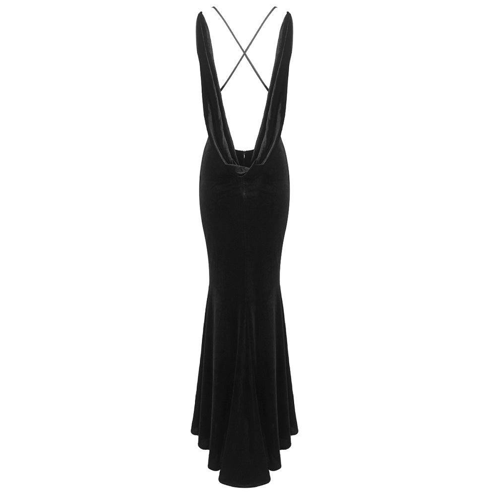 Halter black formal dress sling European style long dress