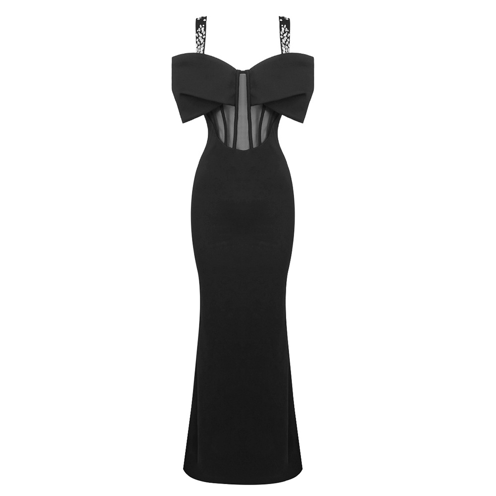 Rhinestone black formal dress winter dress for women