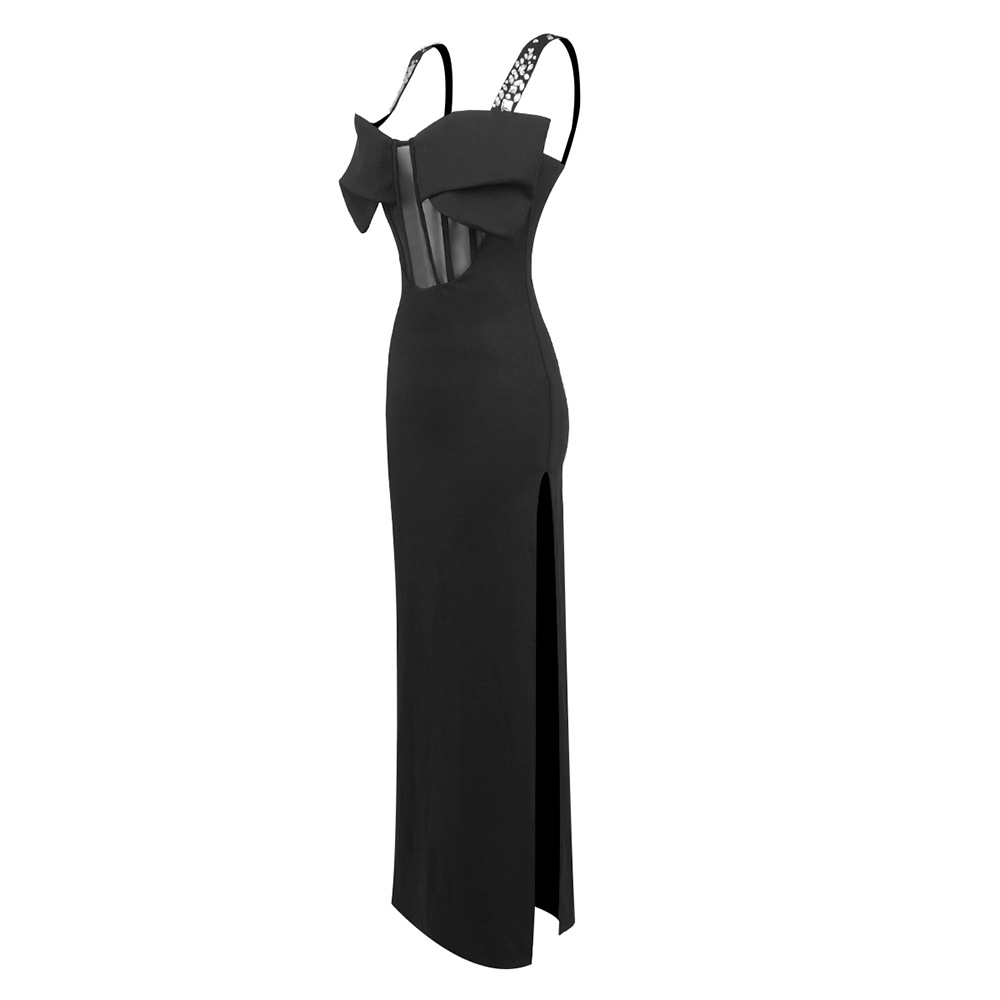 Rhinestone black formal dress winter dress for women