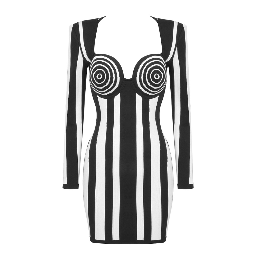 Bandage European style vertical stripes dress