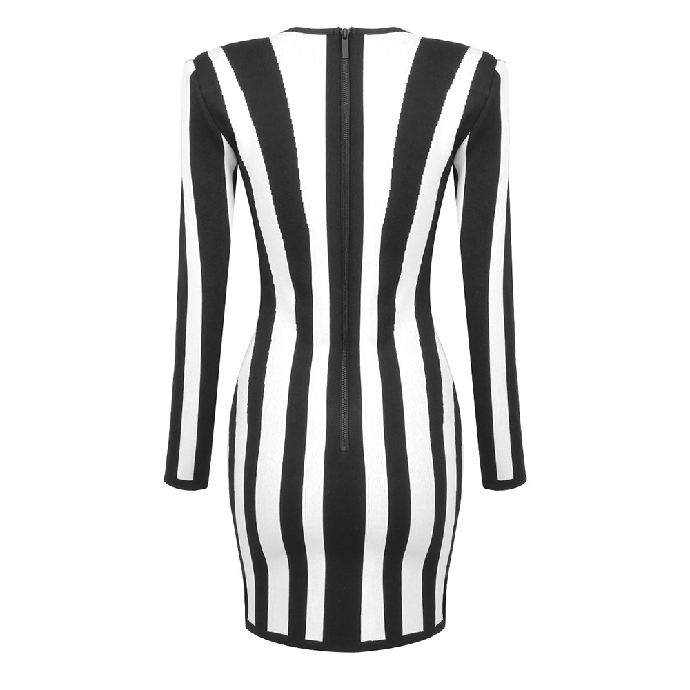 Bandage European style vertical stripes dress