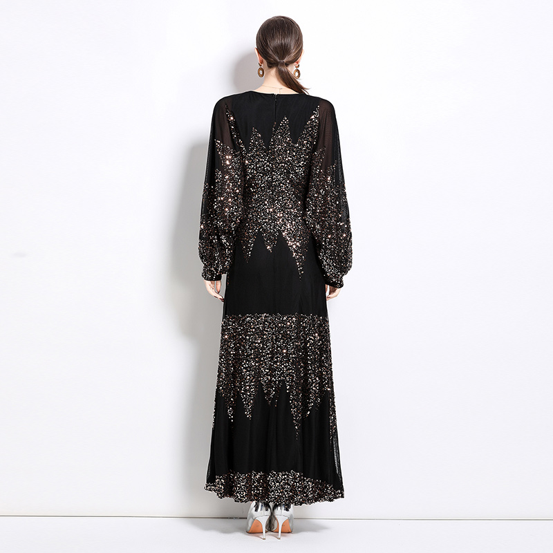 Raglan sleeve long dress sequins evening dress