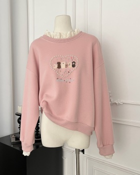 Printing maiden lace hoodie heart dog splice tops