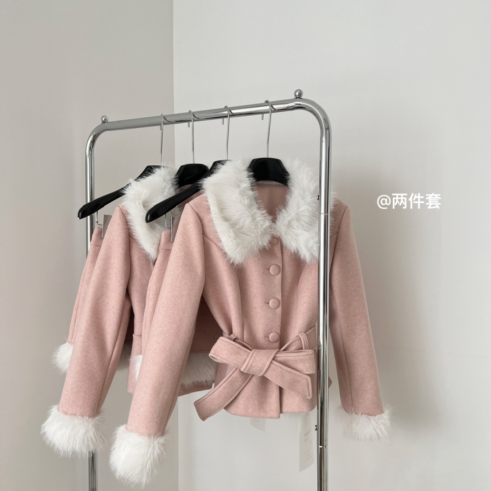 Package hip wool woolen coat hairy skirt a set