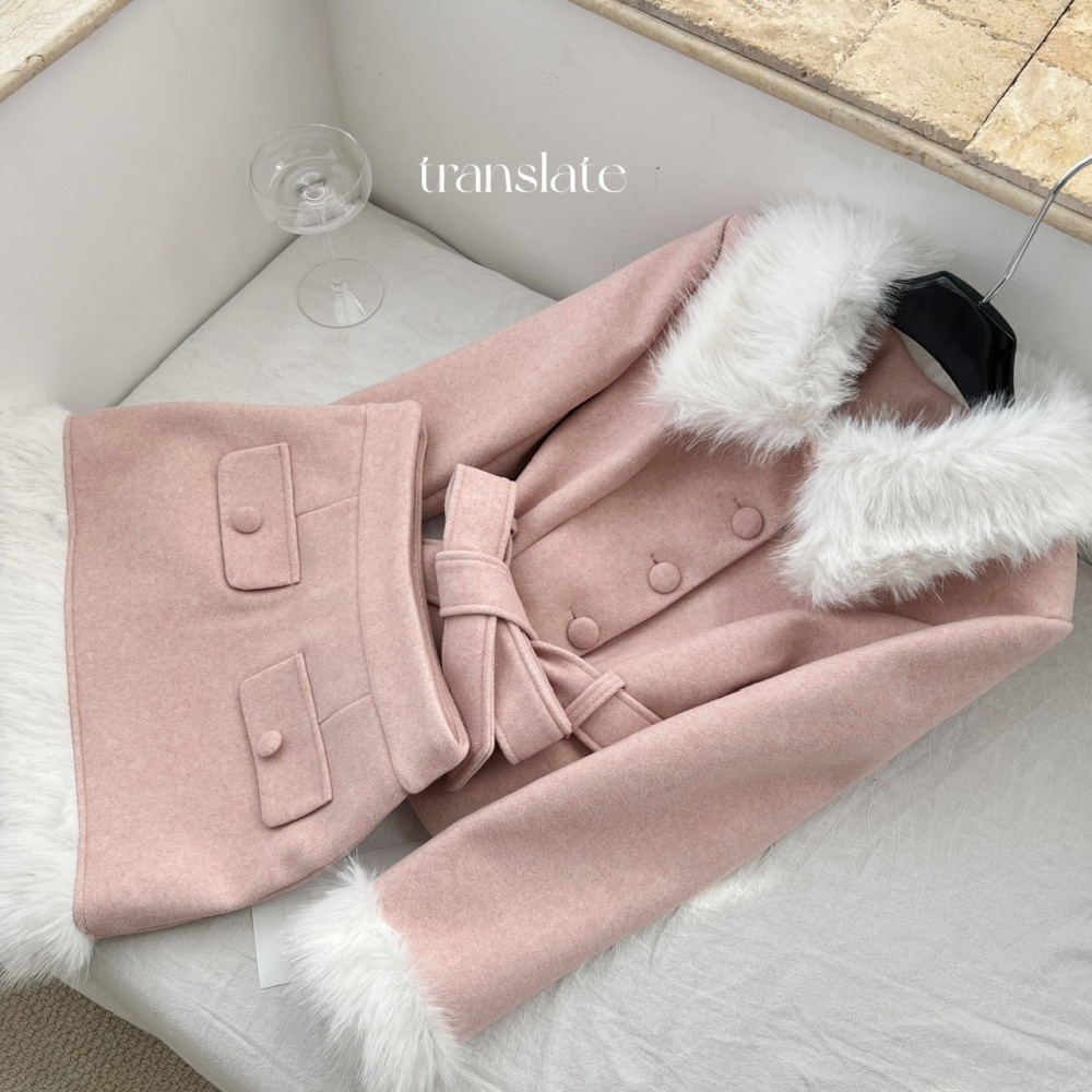 Package hip wool woolen coat hairy skirt a set