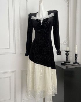 Hepburn style temperament sequins formal dress