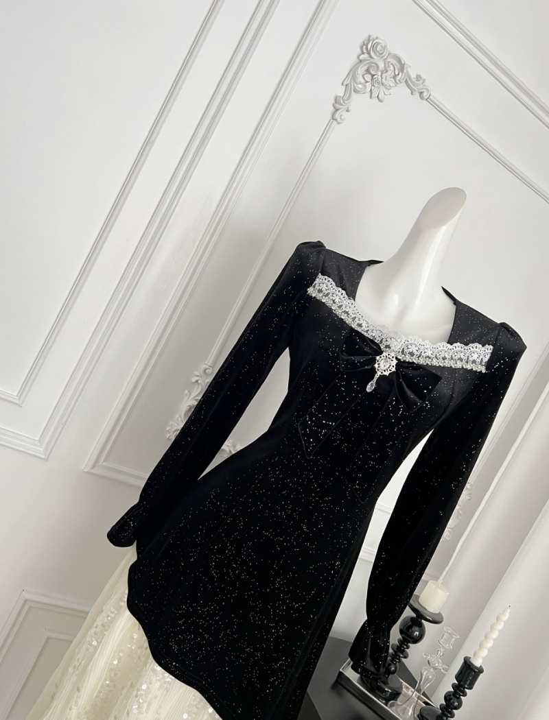 Hepburn style temperament sequins formal dress