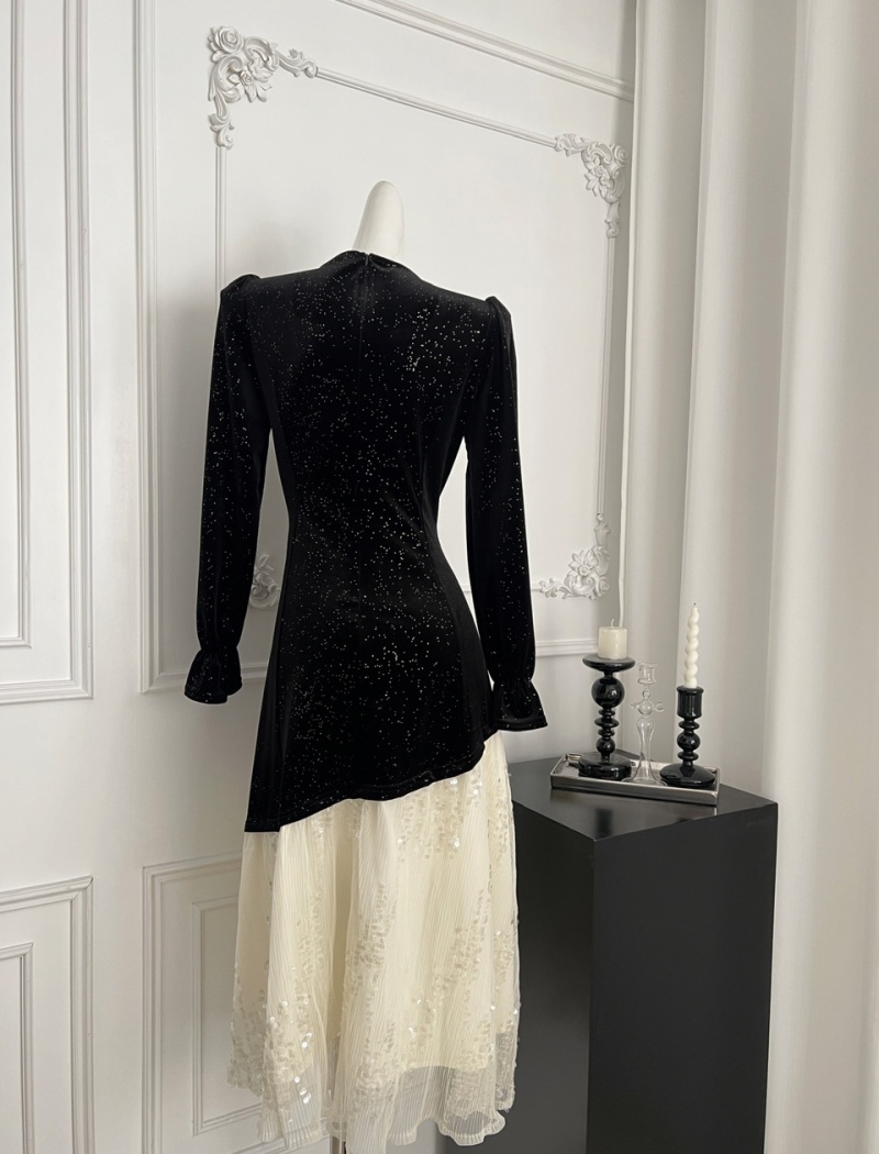 Hepburn style temperament sequins formal dress