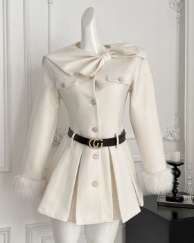 Woolen bow coat temperament chanelstyle dress