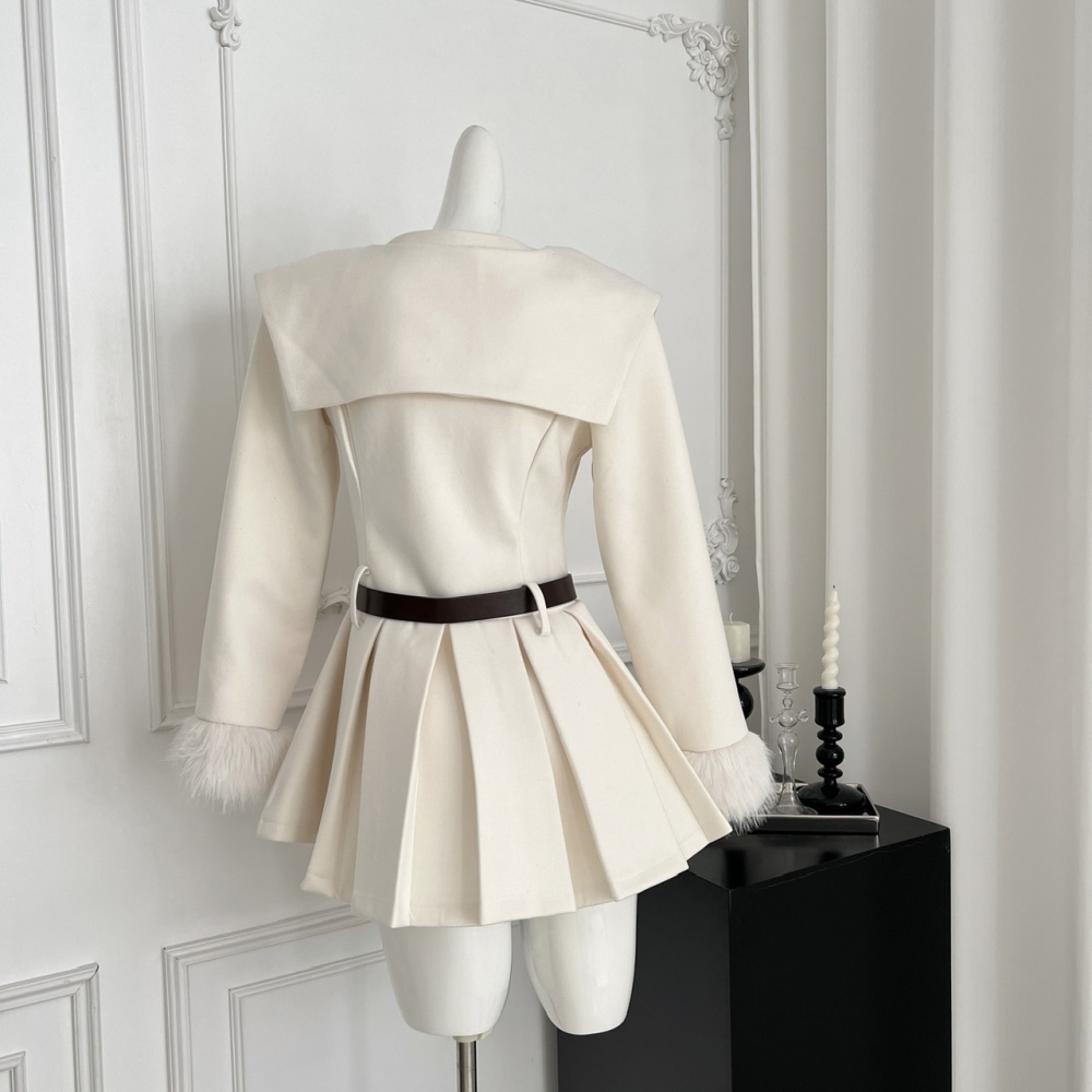 Woolen bow coat temperament chanelstyle dress