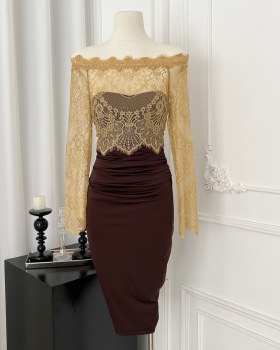 Long sleeve enticement lace long dress for women