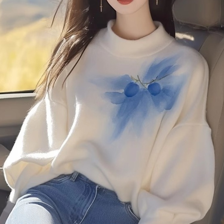 Western style knitted bottoming shirt white niche tops for women