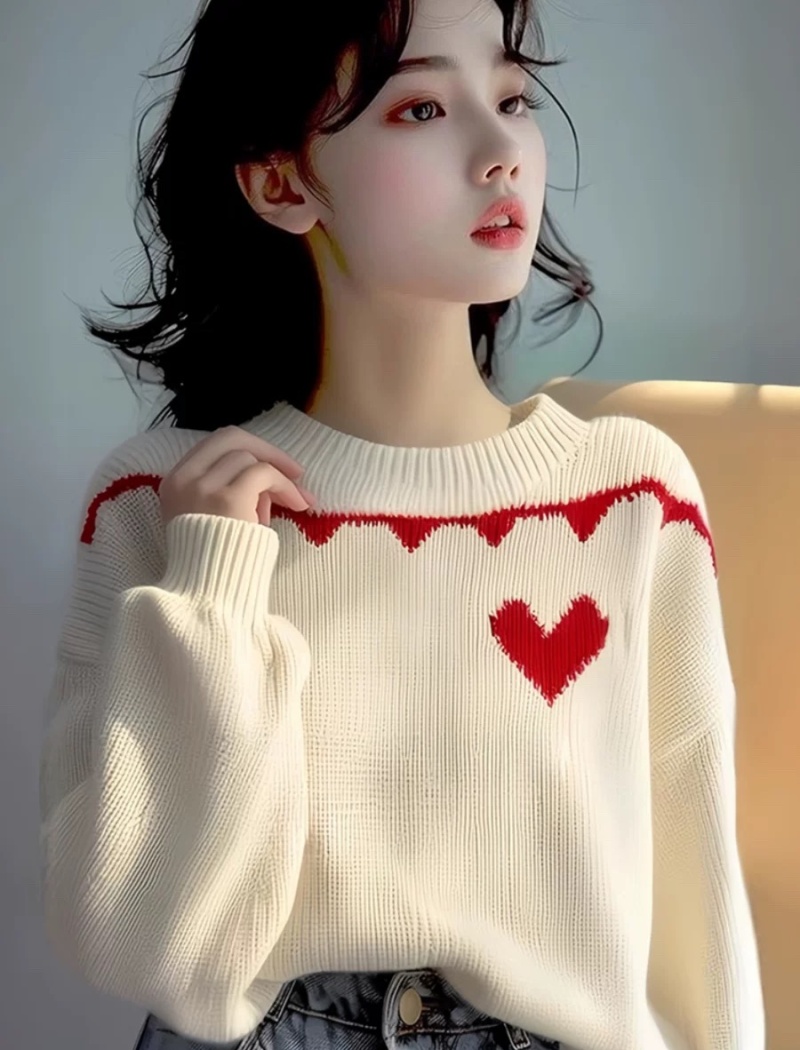 Tender white sweater lazy Korean style tops for women