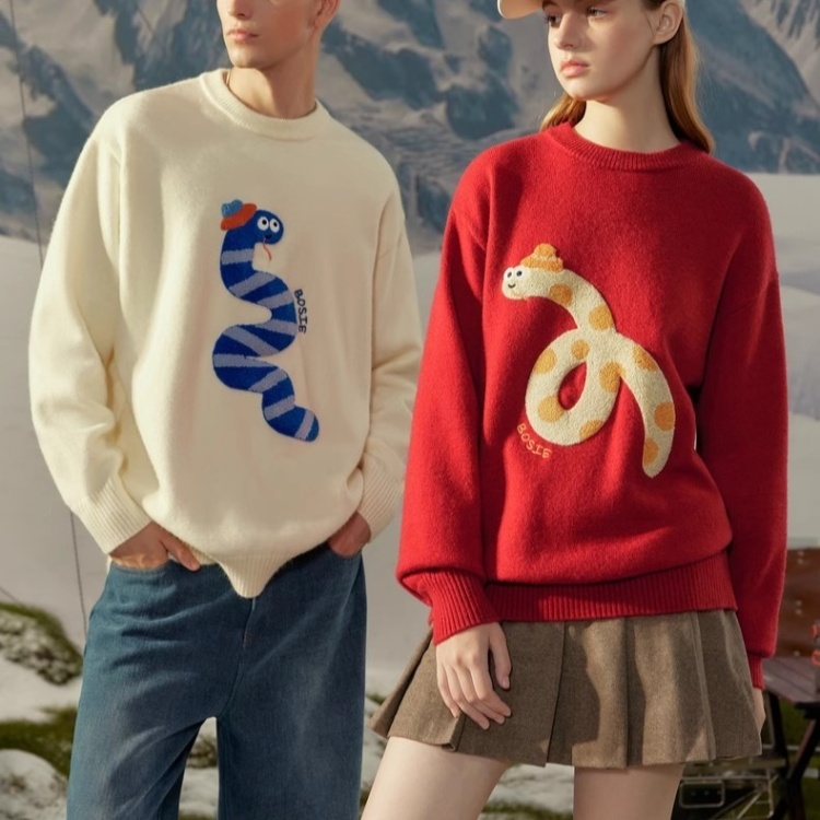 Crochet winter red couples snake sweater for men