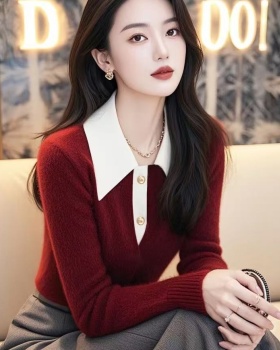 Red long sleeve sweater all-match fashion tops