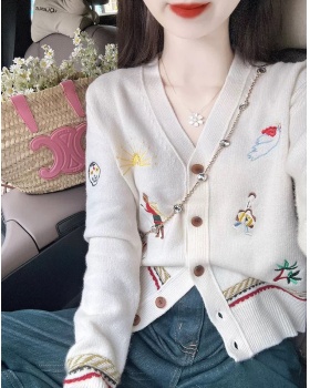 Knitted show young tops embroidery fashion cardigan