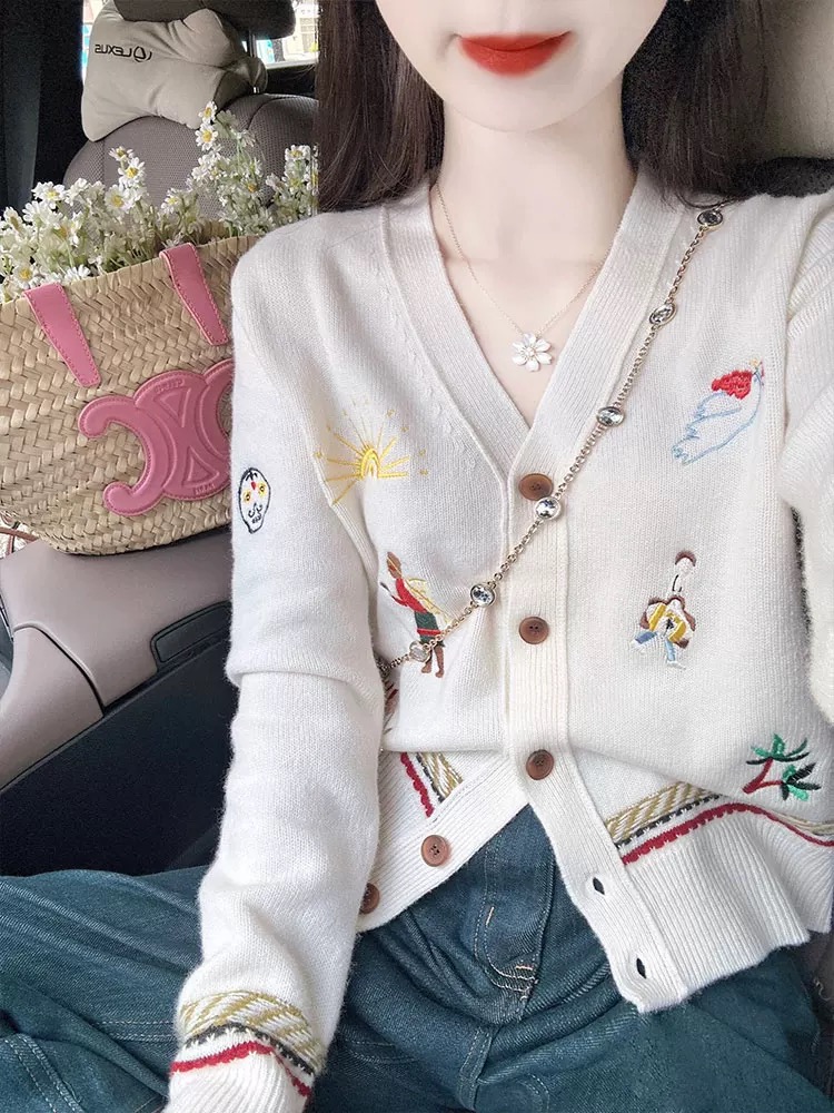 Knitted show young tops embroidery fashion cardigan