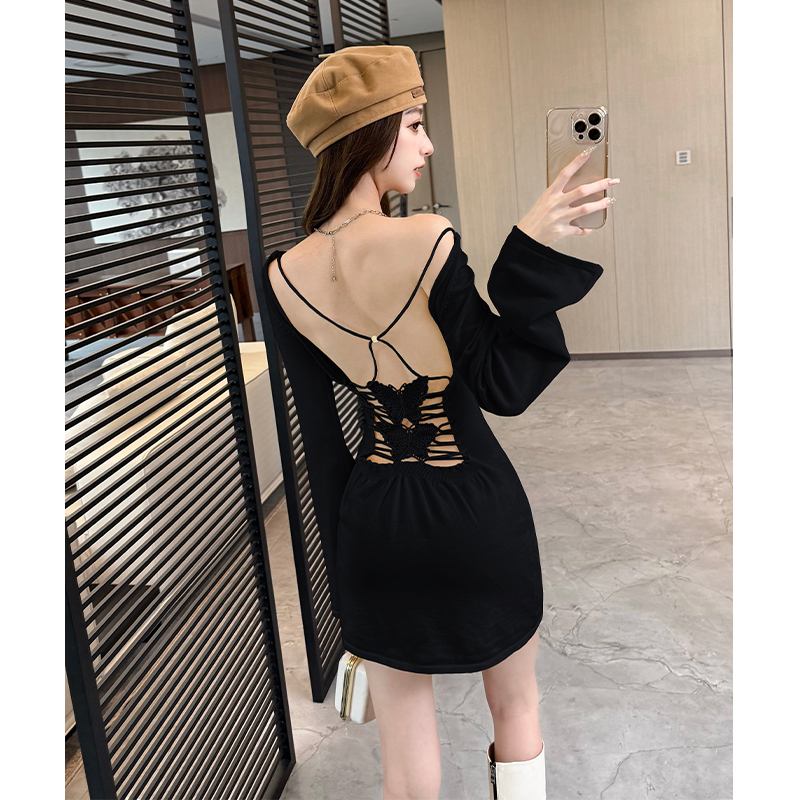 Autumn and winter halter pinched waist dress for women