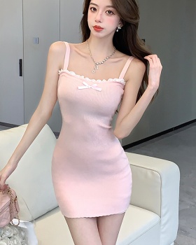 Enticement package hip dress sling pink T-back for women