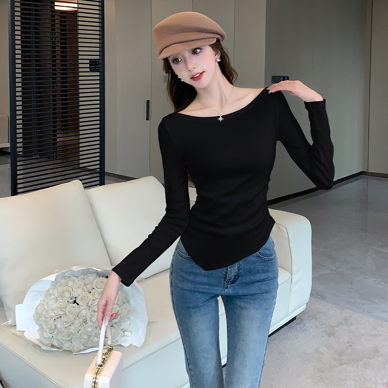 Folds slim irregular tops flat shoulder niche T-shirt for women