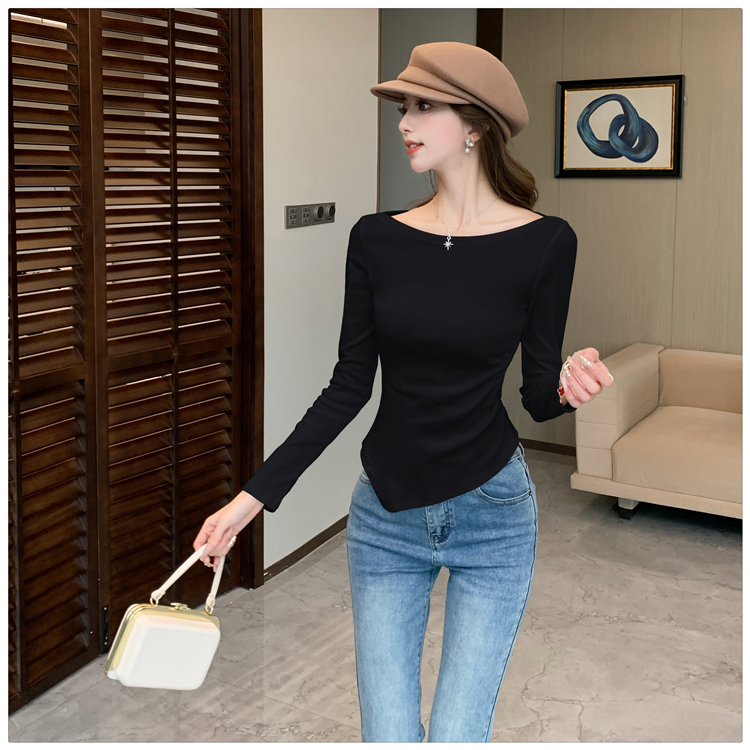 Folds slim irregular tops flat shoulder niche T-shirt for women