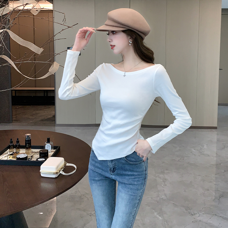 Folds slim irregular tops flat shoulder niche T-shirt for women