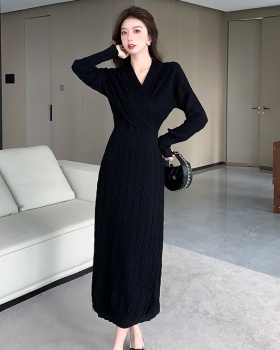 Autumn and winter black overcoat long dress for women