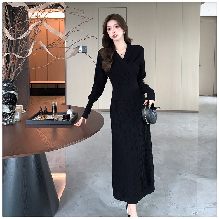 Autumn and winter black overcoat long dress for women