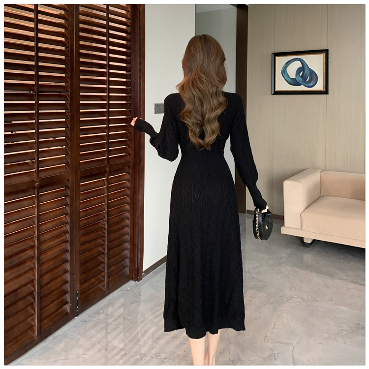 Autumn and winter black overcoat long dress for women