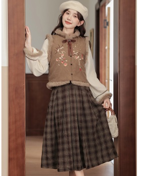 Chinese style retro skirt big sleeve tops a set for women