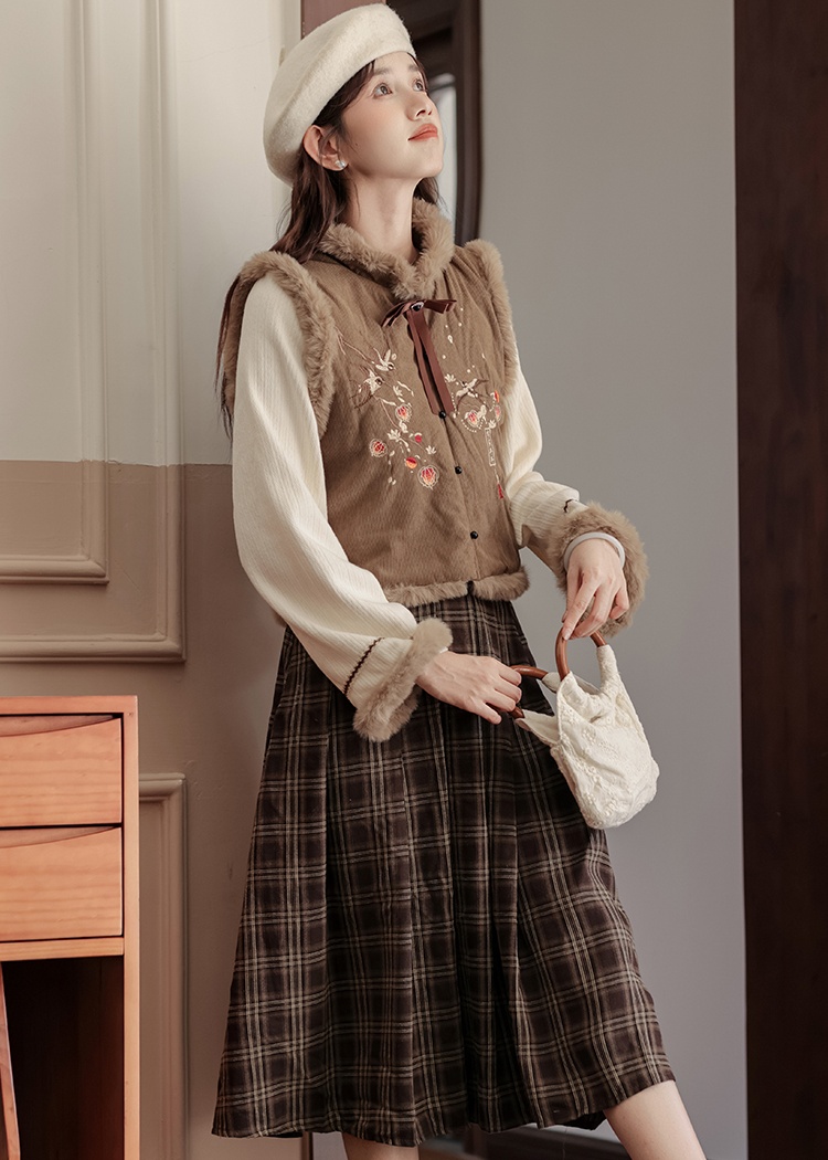 Chinese style retro skirt big sleeve tops a set for women