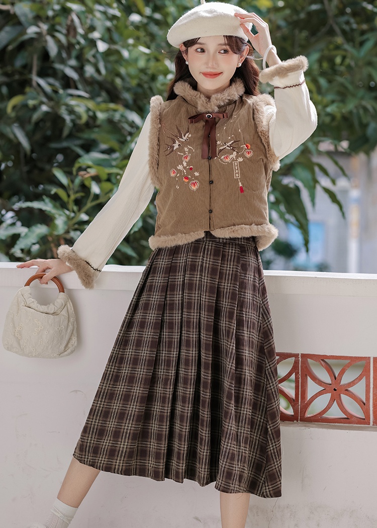 Chinese style retro skirt big sleeve tops a set for women