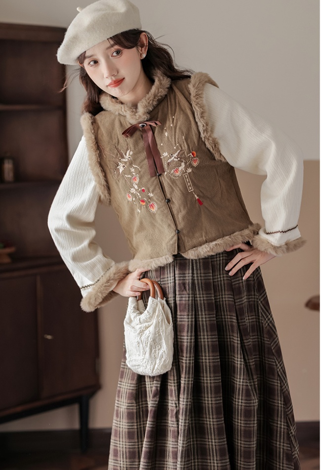 Chinese style retro skirt big sleeve tops a set for women