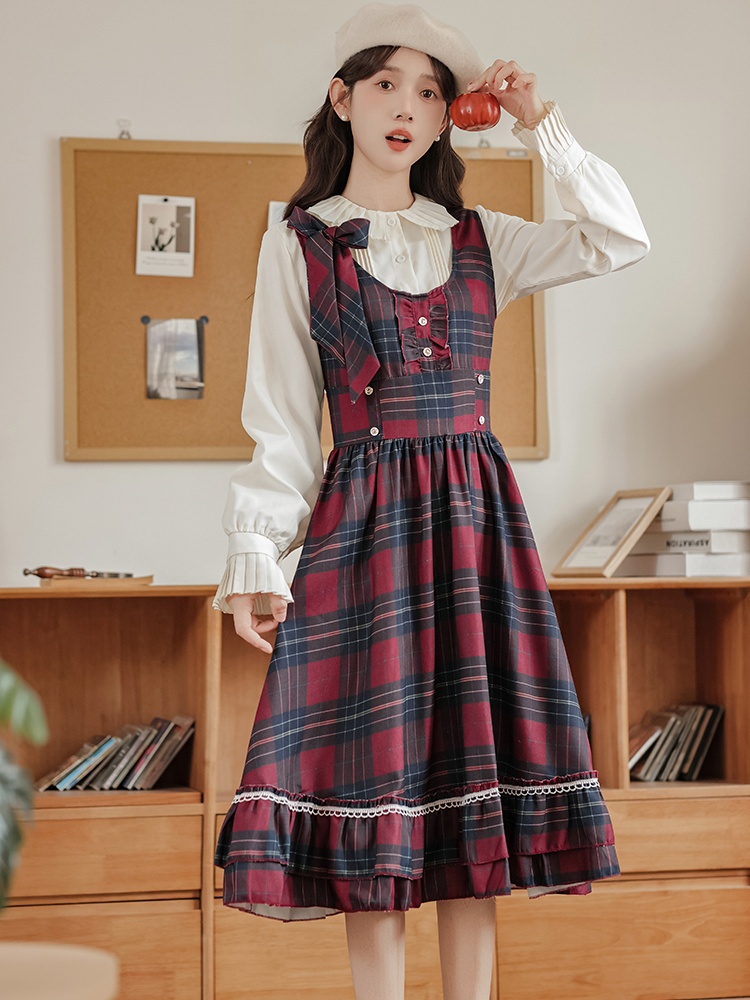 Red red cell sweet dress A-line christmas shirt 2pcs set