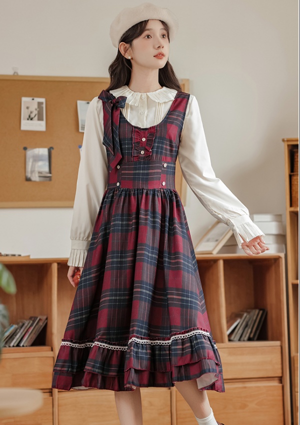 Red red cell sweet dress A-line christmas shirt 2pcs set