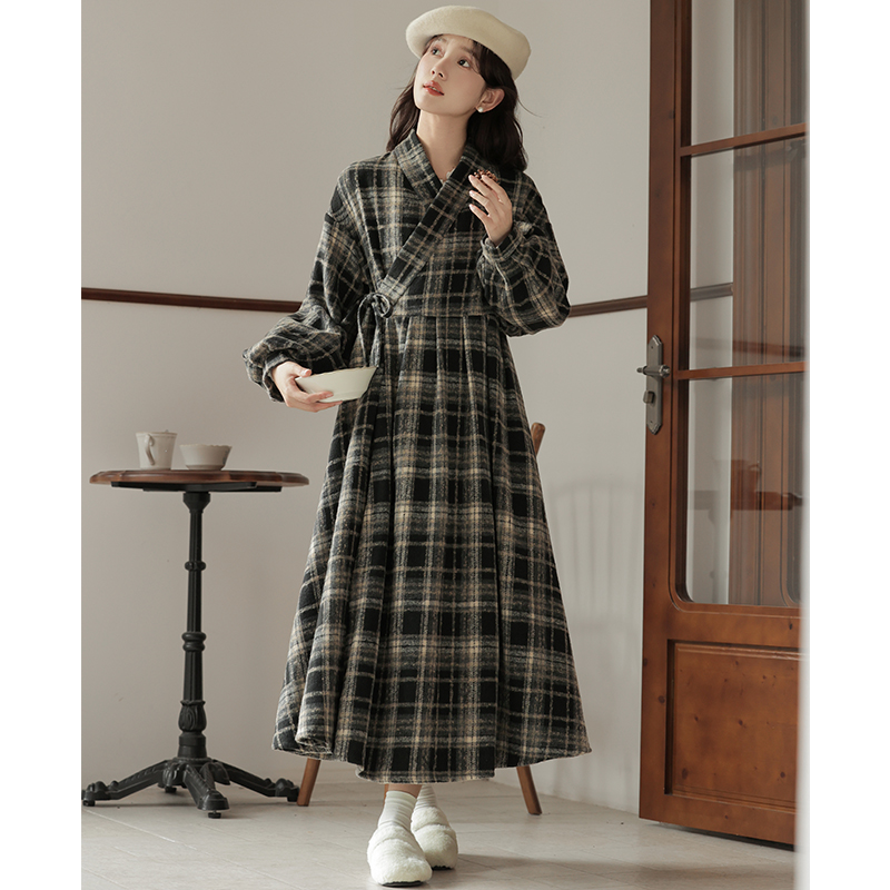 Plaid all-match coat autumn and winter dress