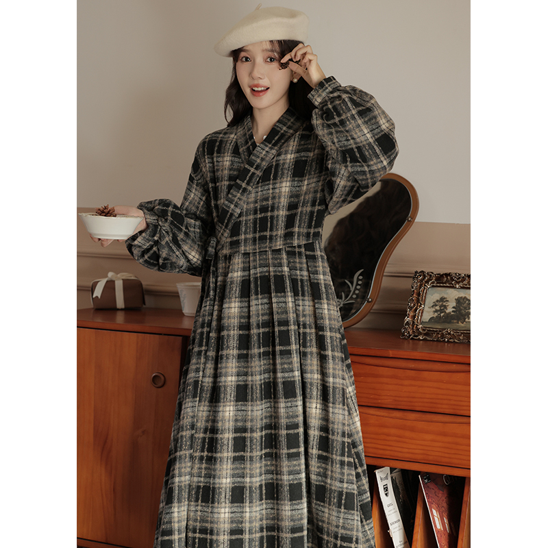 Plaid all-match coat autumn and winter dress