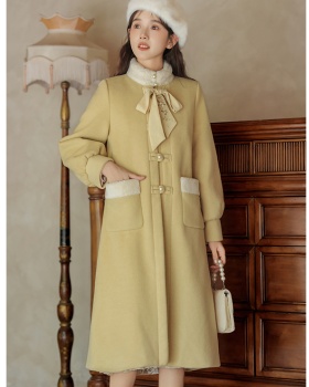 Fur collar embroidery woolen coat splice overcoat