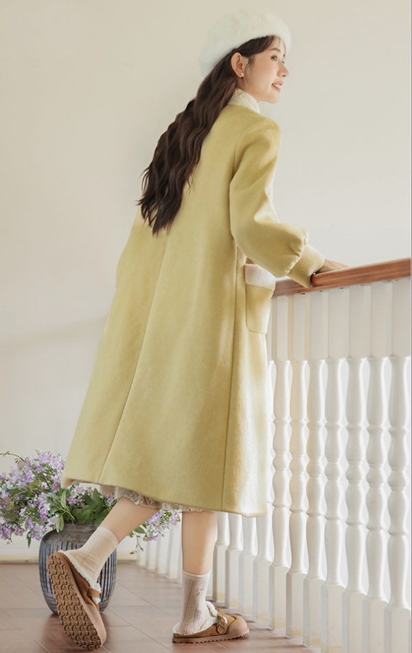 Fur collar embroidery woolen coat splice overcoat