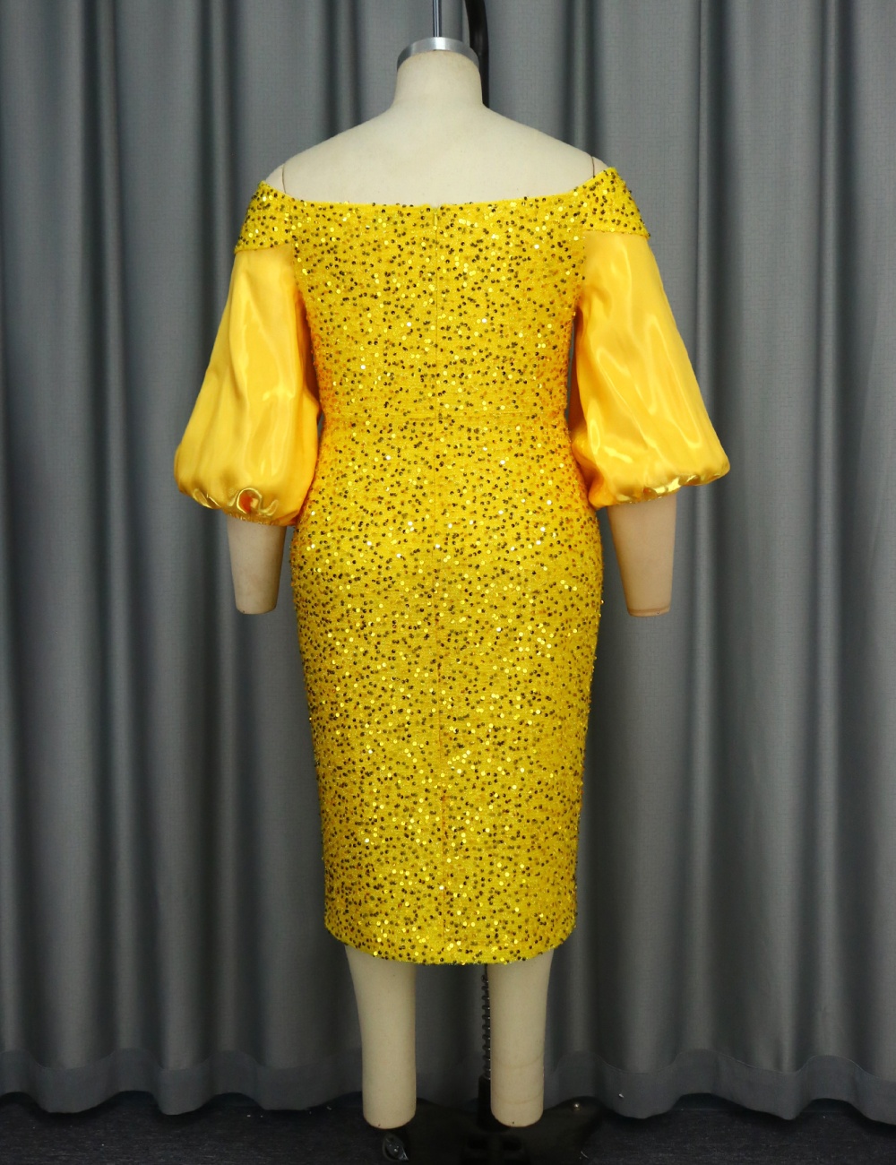 Elegant sequins flat shoulder package hip dress