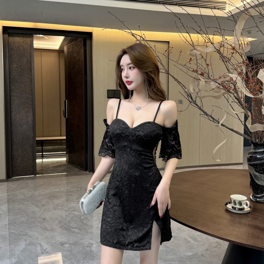 Sling bottoming strapless sexy lace ladies dress