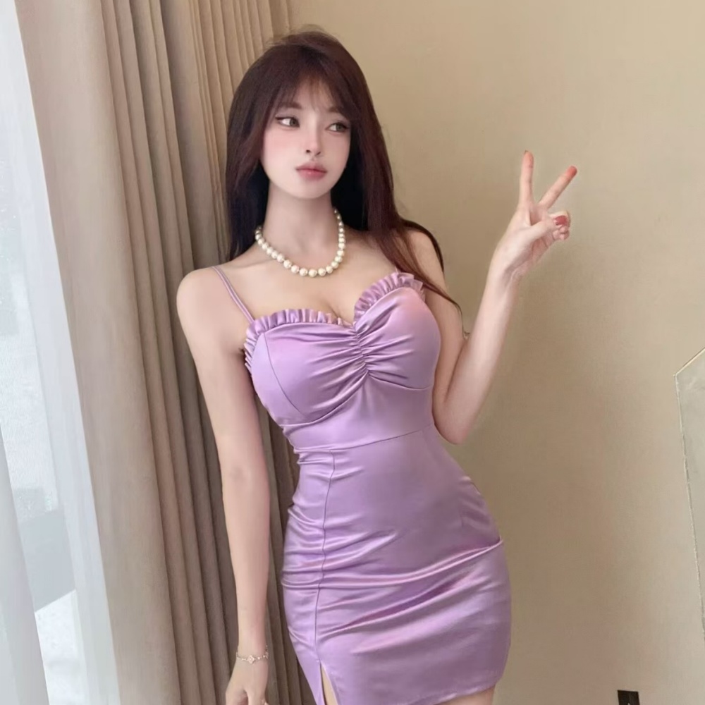 Bottoming package hip short sexy satin sling dress