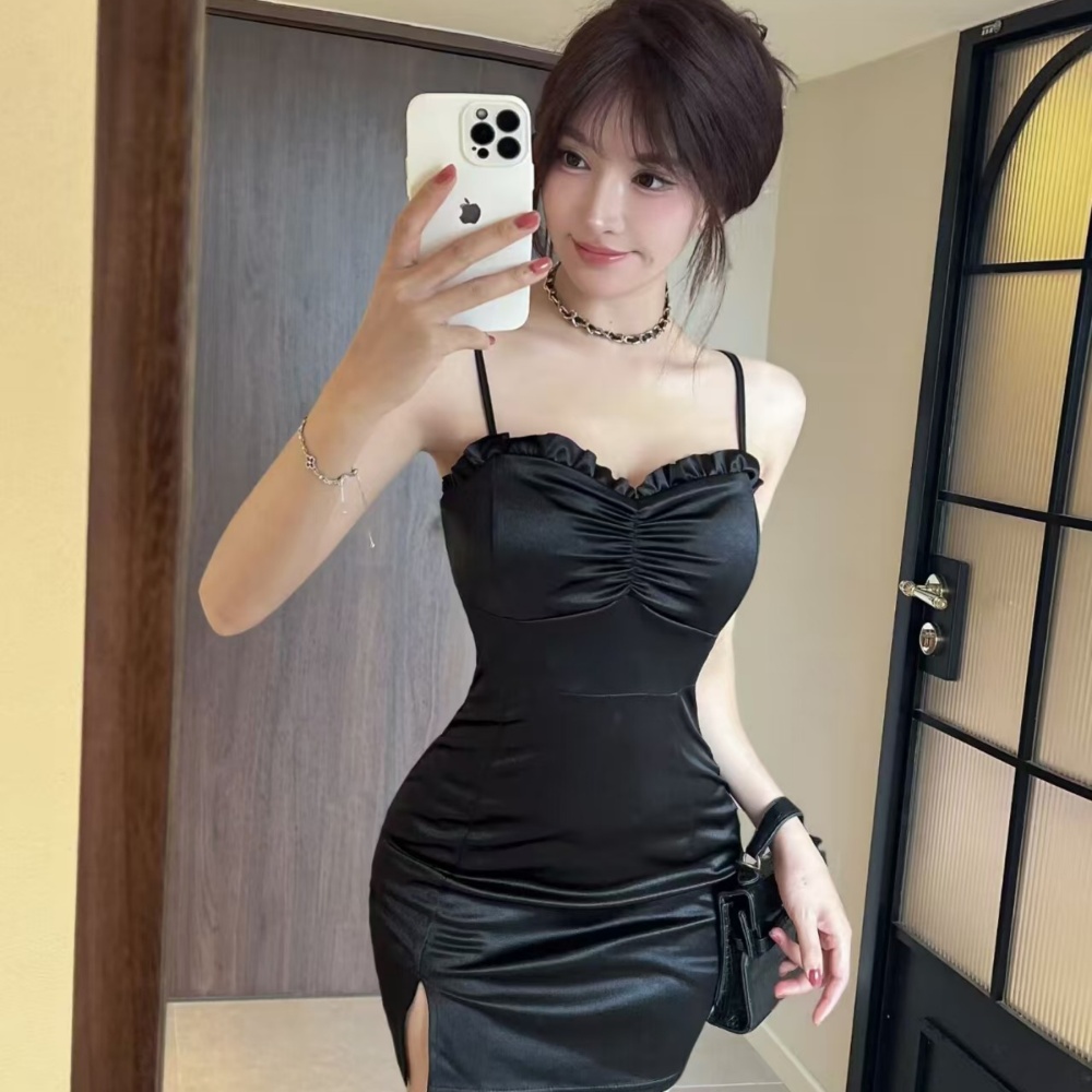 Bottoming package hip short sexy satin sling dress