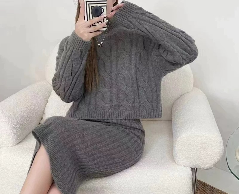 Twist dress sweater 2pcs set for women