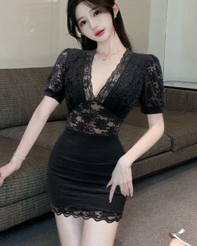 Short sleeve package hip sexy puff sleeve bottoming dress