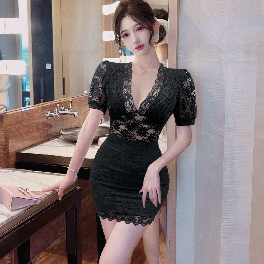 Short sleeve package hip sexy puff sleeve bottoming dress