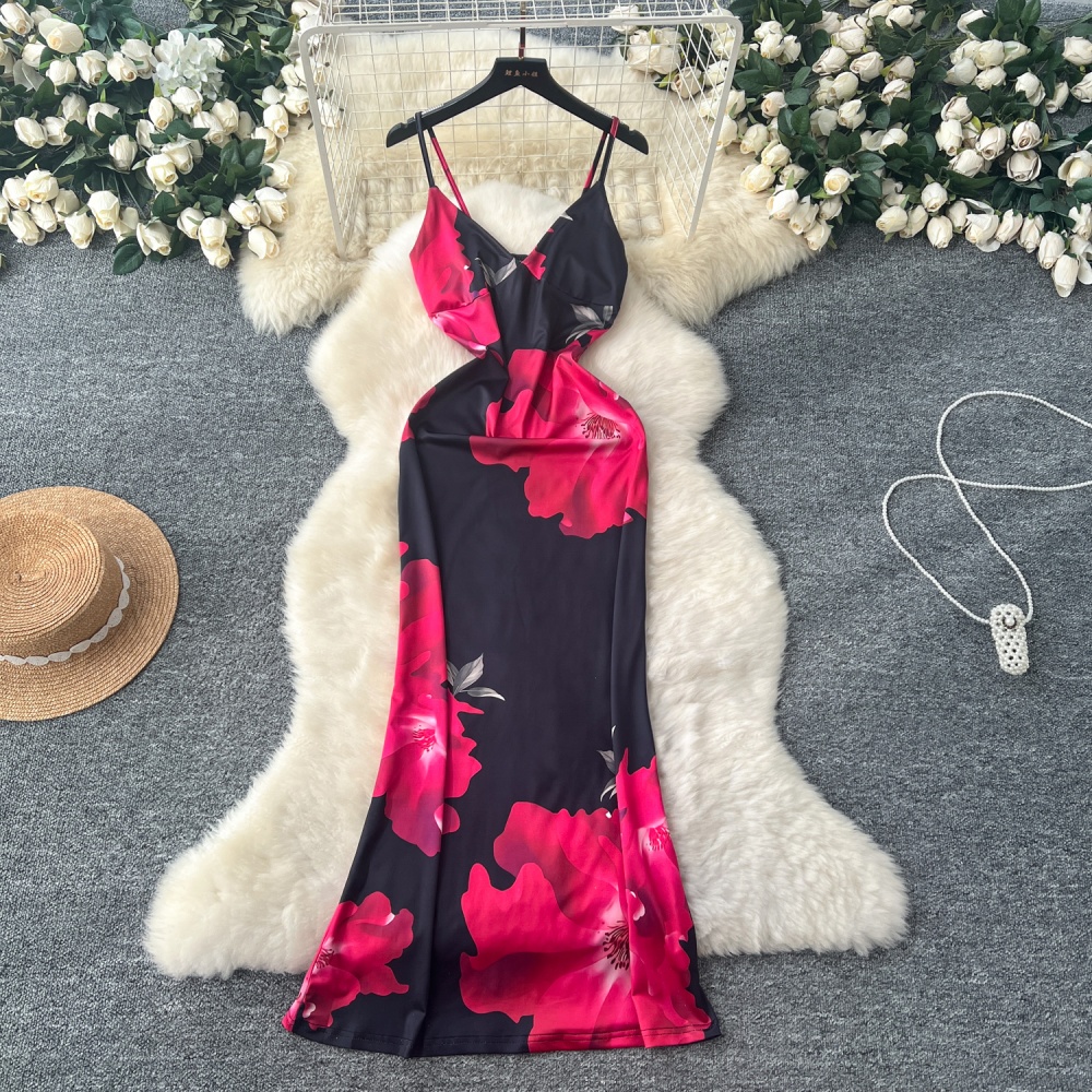 Sling printing formal dress sexy slim dress for women